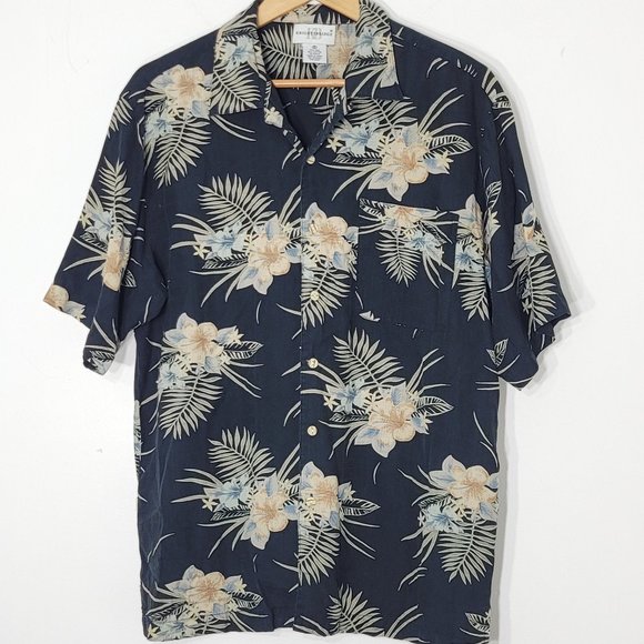 Knightsbridge Navy Short Sleeve Silk Blend Hawaiian Casual Button-Down Shirts S - Picture 1 of 11